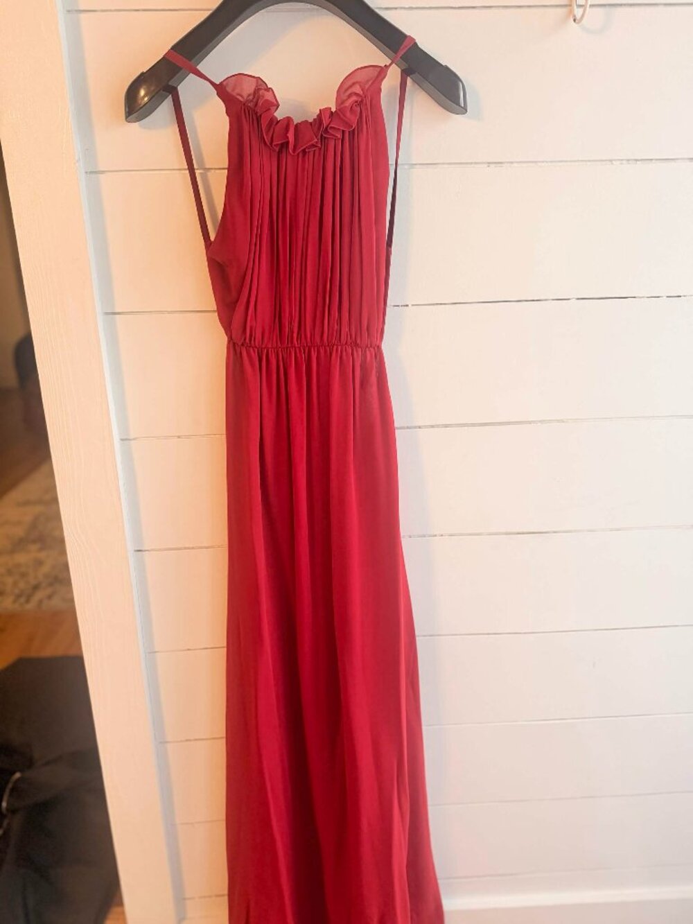 CELINE Long Open Back Silk Georgette Halter Maxi Dress Red FR 36